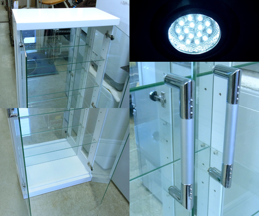 南12条店 コレクションボード ティアラ60 ガラスキャビネット 飾り棚 LEDライト ホワイト