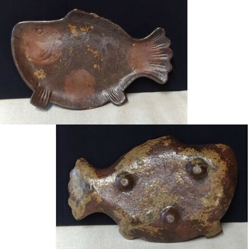 c252 備前焼 魚型 皿 向付 5枚 古い 平向付 懐石皿 時代物
