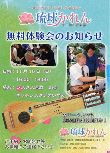 琉球で生まれた弦楽器琉球かれん無料体験 (れい) 古島の音楽の