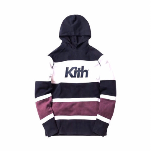 正規品 KITH キス パネルボーダーロゴパーカー ネイビー