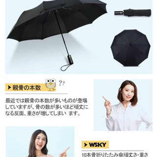 新品未使用 折りたたみ傘 ワンタッチ自動開閉 10本骨 収納ポーチ付き（ブラック）の画像