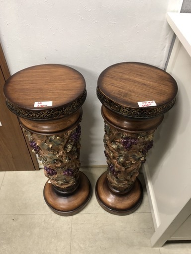 ☆中古 激安！！ 置物　木製　2点セット　アンティーク　昭和レトロ　飾り物　28x28x81cm　￥18,800！！