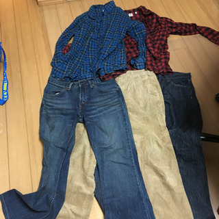 メンズ  パンツ三本とネルシャツ二枚