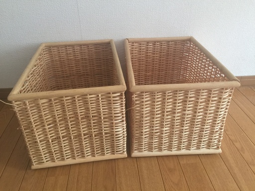 【引き取り限定】無印良品 重なるブリ材長方形バスケット 大二個セット