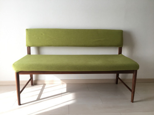 値下(12/22迄)大塚家具フィル2ベンチ(ライトグリーン) 交換カバー(イエロー)付