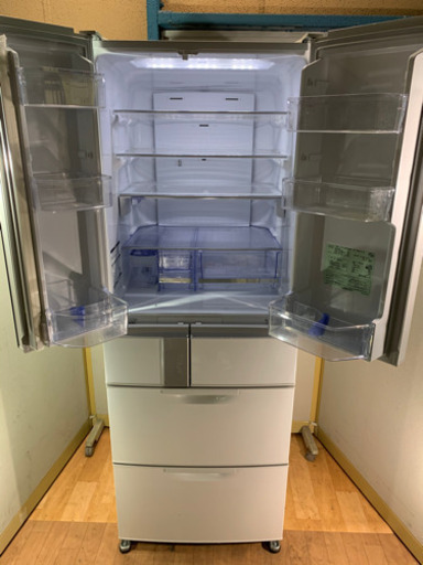 美品　MITSUBISHI/三菱　冷凍冷蔵庫　520L 瞬冷凍フレンチドア　省エネ　自動製氷　6ドア　MR-JX52W-W