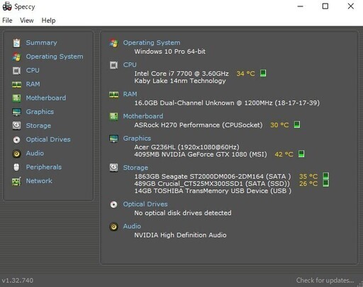 ゲーミングPC i7-7700 GTX1080 16GBメモリ 500GB SSD搭載 Windows 10 インストール済