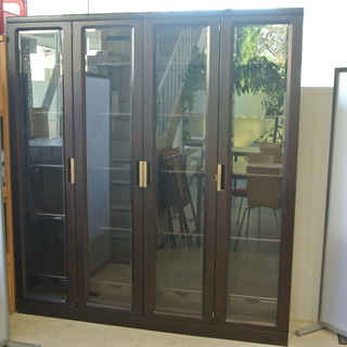 5段4列 引き出し ガラス戸付きの大きな本棚 飾り棚　高さ調整可...