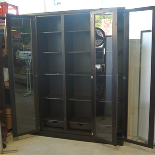 5段4列 引き出し ガラス戸付きの大きな本棚 飾り棚　高さ調整可能　大量収納の画像