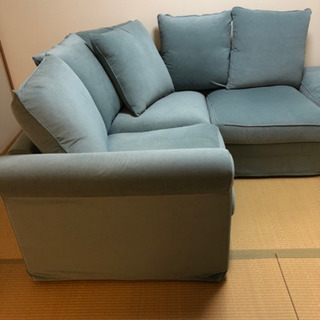 IKEA　カウチソファ　ミントグリーン KIVIK シーヴィク 3人掛けソファ 寝椅子付き, グンナレド ライト