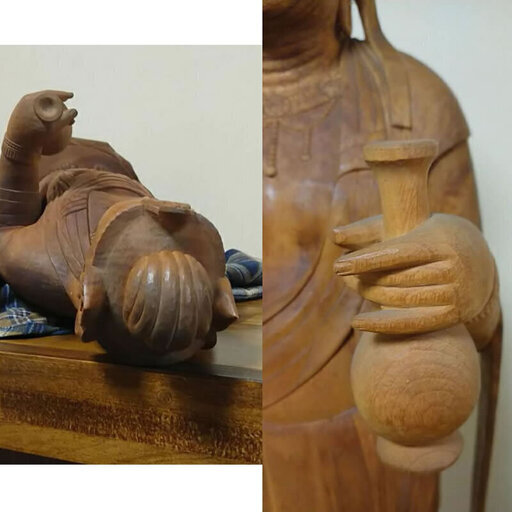 c385 木彫り 仏像 観音様 森近 作  彫刻 細密彫刻 仏教美術