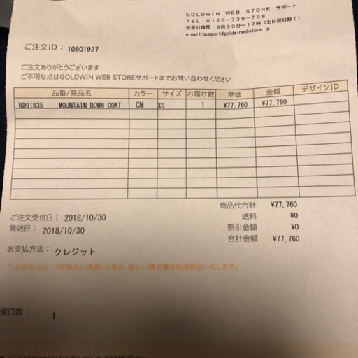 2018 年モデル　THE NORTH FACE マウンテンダウンコート XS