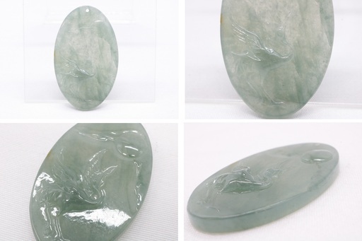 【鑑別付】最高級 天然 翡翠 50.264ct ミャンマー産 鶴 鳥 彫刻 ペンダントトップ 樹脂含浸なし ジェダイト ジェイド VI-11