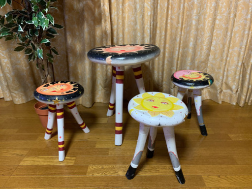 アジアン雑貨 大テーブル 黒に太陽