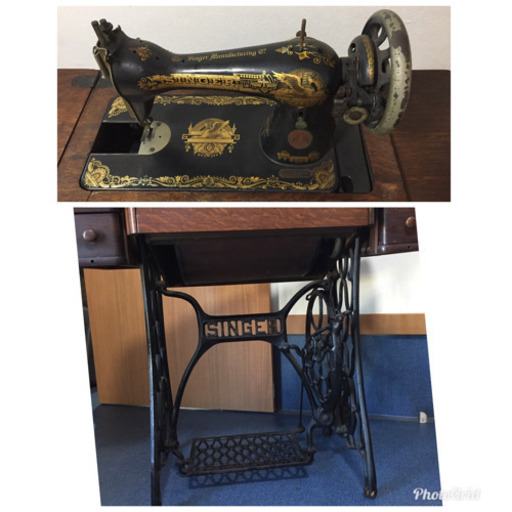 レトロ アンティーク SINGER シンガー ミシン 鉄脚 木製作業台