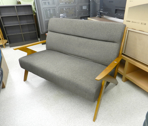 ソファ 2人掛け ファブリック 木製フレーム ブラウン系 肘掛け付 二人掛け ☆ PayPay(ペイペイ)決済可能 ☆ 札幌市 北区 屯田