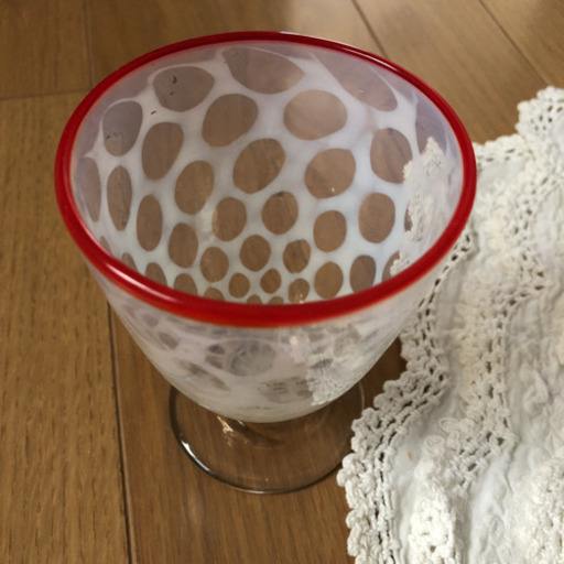 大正ロマン　赤縁水玉紋氷コップ　和ガラス　アンティーク　古道具 ☆水玉 赤縁 氷コップ 大正ガラス 骨董