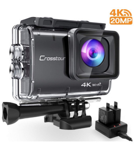 Crosstourアクションカメラ 4K 20MP解像度 Wi-Fi 40M防水