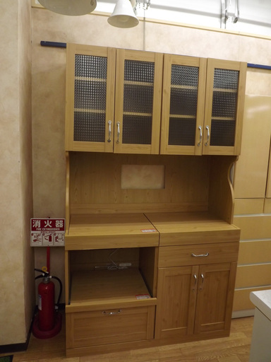 キッチンボード 家電ボード レンジボード 食器棚 カップボード 木目 ナチュラル ガラス扉 スライド棚 札幌 西岡店