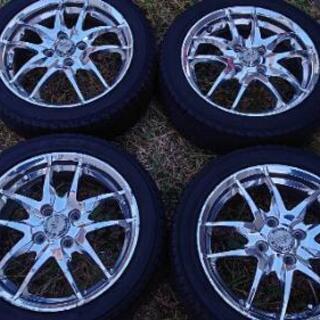 9日迄値下げメッキアルミホイール夏タイヤ4本セット165 55 15 PCD100軽自動車用