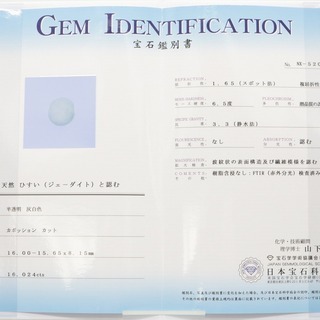 【鑑別付】天然 翡翠 16.024ct ミャンマー産 カボションカット ジェダイト ジェイド ルース 裸石 原石 ひすい ヒスイ ルースケース付 VI-6の画像