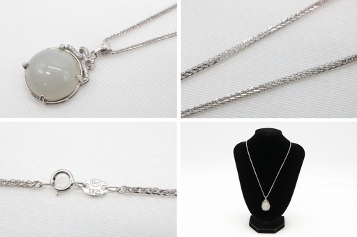 【宝石ソーティング付】天然本翡翠使用 ミャンマー産 ヒスイ 16×16×8.1mm シルバー 925 ネックレス【VI-27】