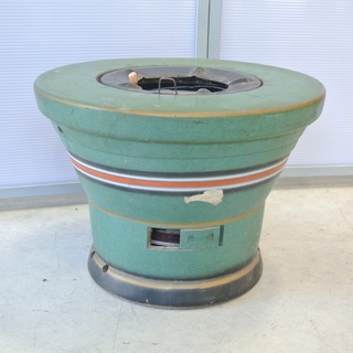 昔ながらの練炭火鉢① 上つけコンロ・箸付き　昭和レトロ 陶器 緑...