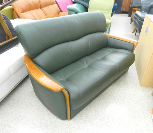 浜本工芸 2人掛けソファ レザー調 深緑色 二人掛け☆ PayPay(ペイペイ)決済可能 ☆ 札幌市 北区 屯田