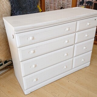 ☆オシャレ ホワイト チェスト ワイド 4段 収納☆119×44×91☆配達