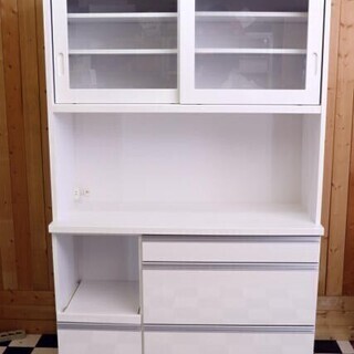 レンジボード　1160×450×1870　ホワイト　食器棚　住まい　キッチン　引き戸　２分割　