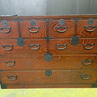 青木産業 江戸 欅 ケヤキ 5段整理箪笥 時代箪笥 チェスト 鍵付き ※iso※ 美品☆時代箪笥 国産天然木欅 戸付 鍵付 整理タンス 青木産業 レトロ