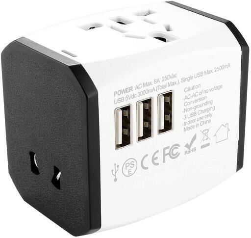 新品未使用　海外 変換プラグ 旅行充電器 AC 100-250V 8A/2000W 安全変換プラグ 3つUSBポート3A電源アダプター A/O/BF/Cタイプ電源変換プラグ 多機能コンパクトなコンセント 壁の充電器 海外旅行用マルチプラグ 150ケ国以上対応