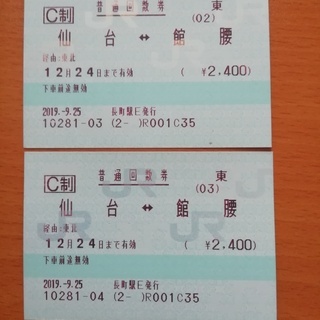 JR回数券　仙台～館腰　2枚セット