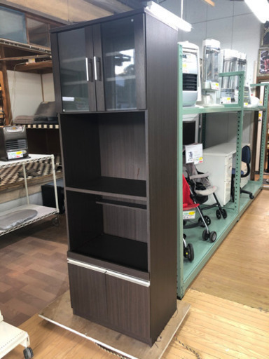 【リサイクルサービス八光　田上店　配達・設置OK】ダークブラウン　キッチンボード付食器棚