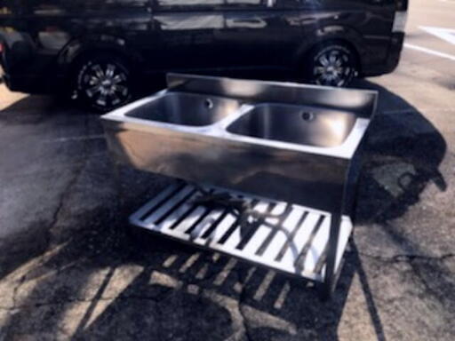 岐阜　直接引き取り大歓迎　ステンレス製2槽シンク　1200×600×865　バックガード　料亭　業務用　店舗　洗い場　飲食店