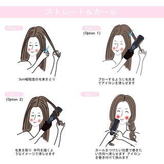 ヘアアイロンブラシ 2in1　ヘアクリップと羊毛化粧品バッグ付き（玫红色）の画像