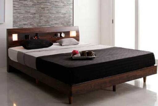 【未使用品】クイーン・すのこベッド・照明コンセント付き・ウォールナットブラウン・フレームのみ