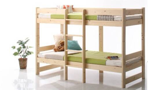 【未使用品】シングルショート丈・２段ベッド・天然木パイン材使用・耐荷重300㎏・ナチュラル