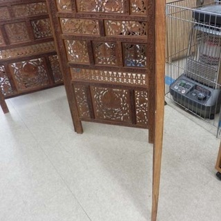 PayPay対応 折りたたみ 4連パーテーション 間仕切り 木製 透かし彫り
