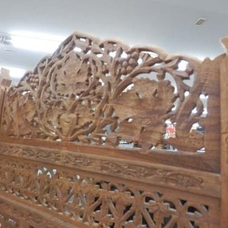 PayPay対応 折りたたみ 4連パーテーション 間仕切り 木製 透かし彫り