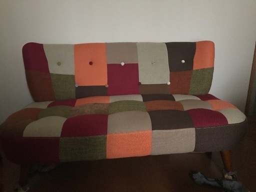 美品！パッチワークの2人掛けソファ