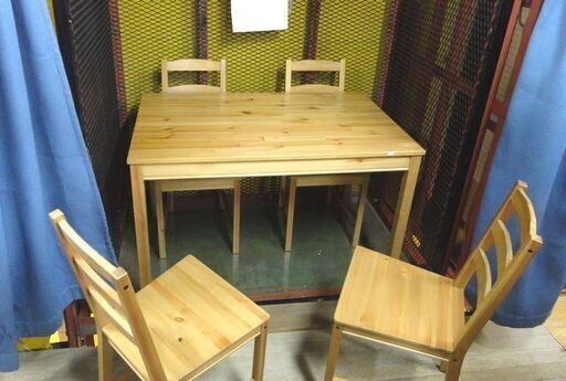 IKEA イケア JOKKMOKK ヨックモック ダイニングセット テーブル、イス4脚 パイン無垢材 幅約118cm 高さ約74cm 木目