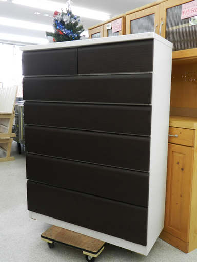 6段チェスト 洋服たんす 整理タンス 白×こげ茶 ☆ PayPay(ペイペイ)決済可能 ☆ 札幌市 北区 屯田