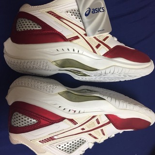 【未使用】ASICSバスケットシューズ 24.5 赤×白 バッシュケース付の画像