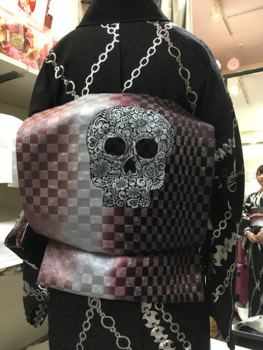 【試着のみ】着物　帯セット　V系、ロック、ドクロが好きな人に！