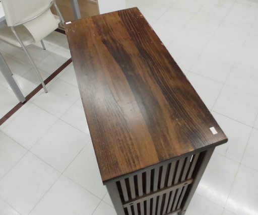 説教台 間仕切りカウンターテーブル 幅74.5×奥行34×高さ83cm 収納付きカウンター 格子 アンティーク調 ブラウン 苫小牧西店