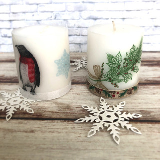 デコパージュキャンドルとクリスマスギフトタグ作りの画像