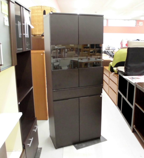 カリモク家具 chitano チターノ ダイニングボード 食器棚 幅68.5cm×奥行40cm×高さ175cm ダークブラウン 苫小牧西店