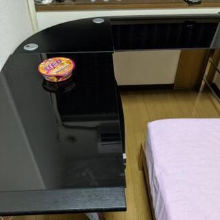  キーボード収納付きL字型ガラスPCデスク