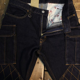 児島ジーンズ　RNB-1217NS 13ozケブラーストレッチダブルニーカーゴパンツの画像